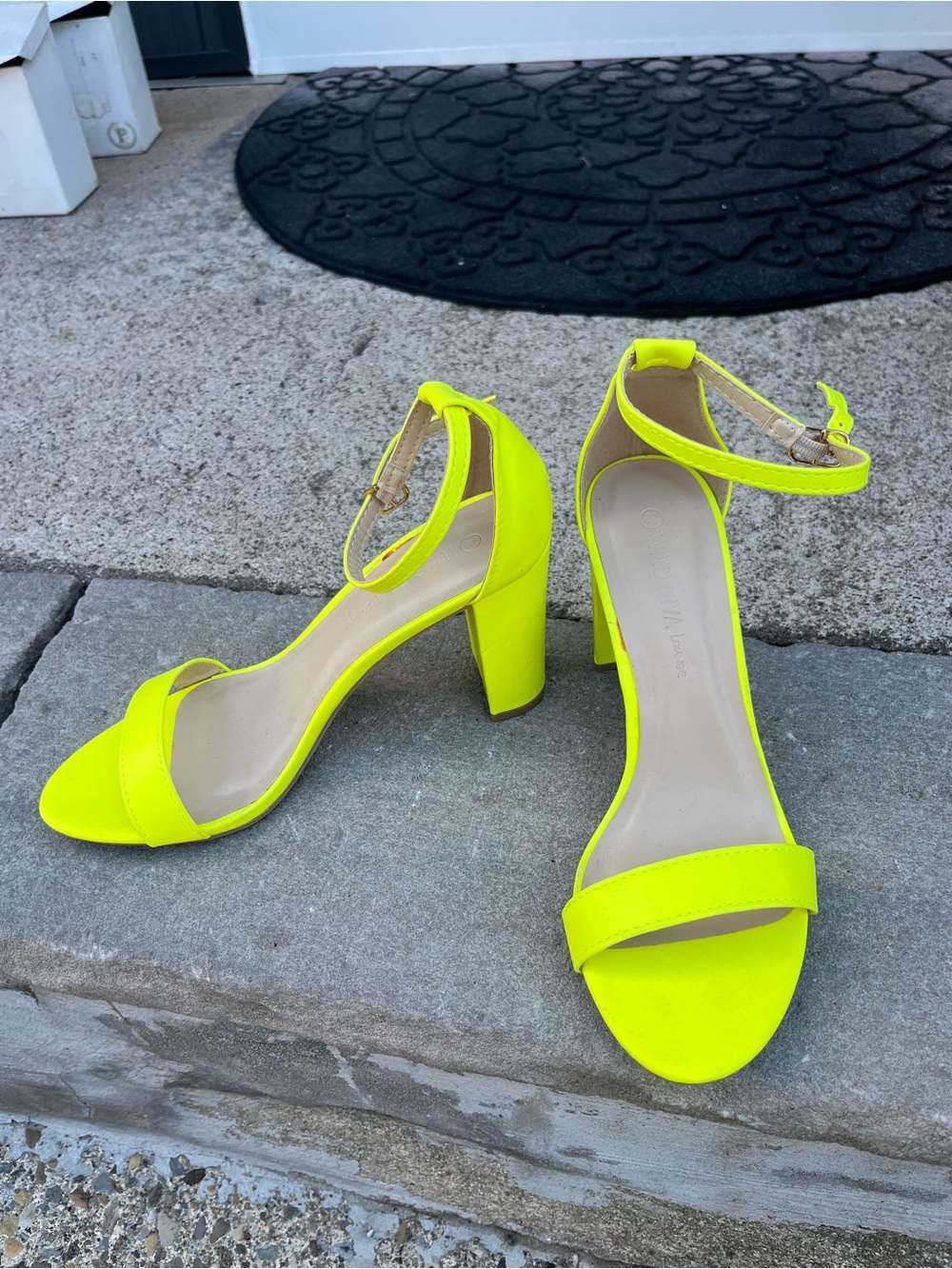 Neon Yellow Ankle-Strap Block Heel Sandals - Women